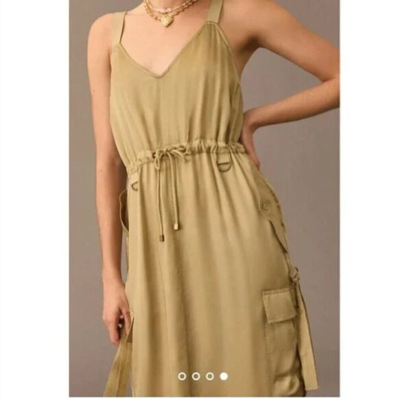 Anthropologie Love the Label Satin Utility Cargo Midi Dress - Picture 4 of 10